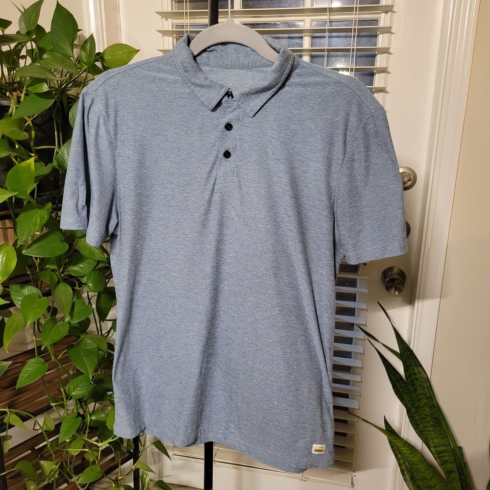 Vuori Mens Ace Polo Shirt Light Blue Heather Short Sleeve Small